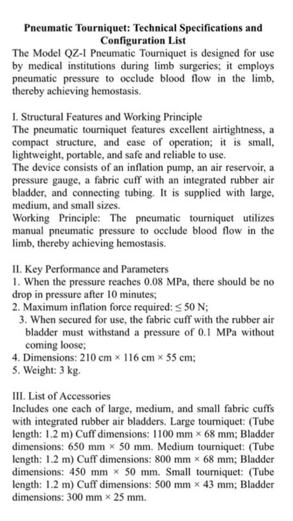 MANUAL PNEUMATIC TOURNIQUET